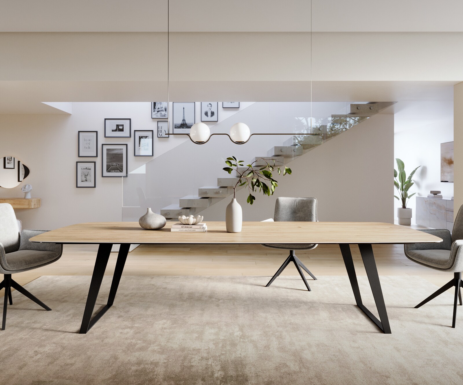 Esstisch Edge Boot 300x120 cm Keramik Laminam® Sabbia Eichefarbig Metall Schräg Schwarz 1