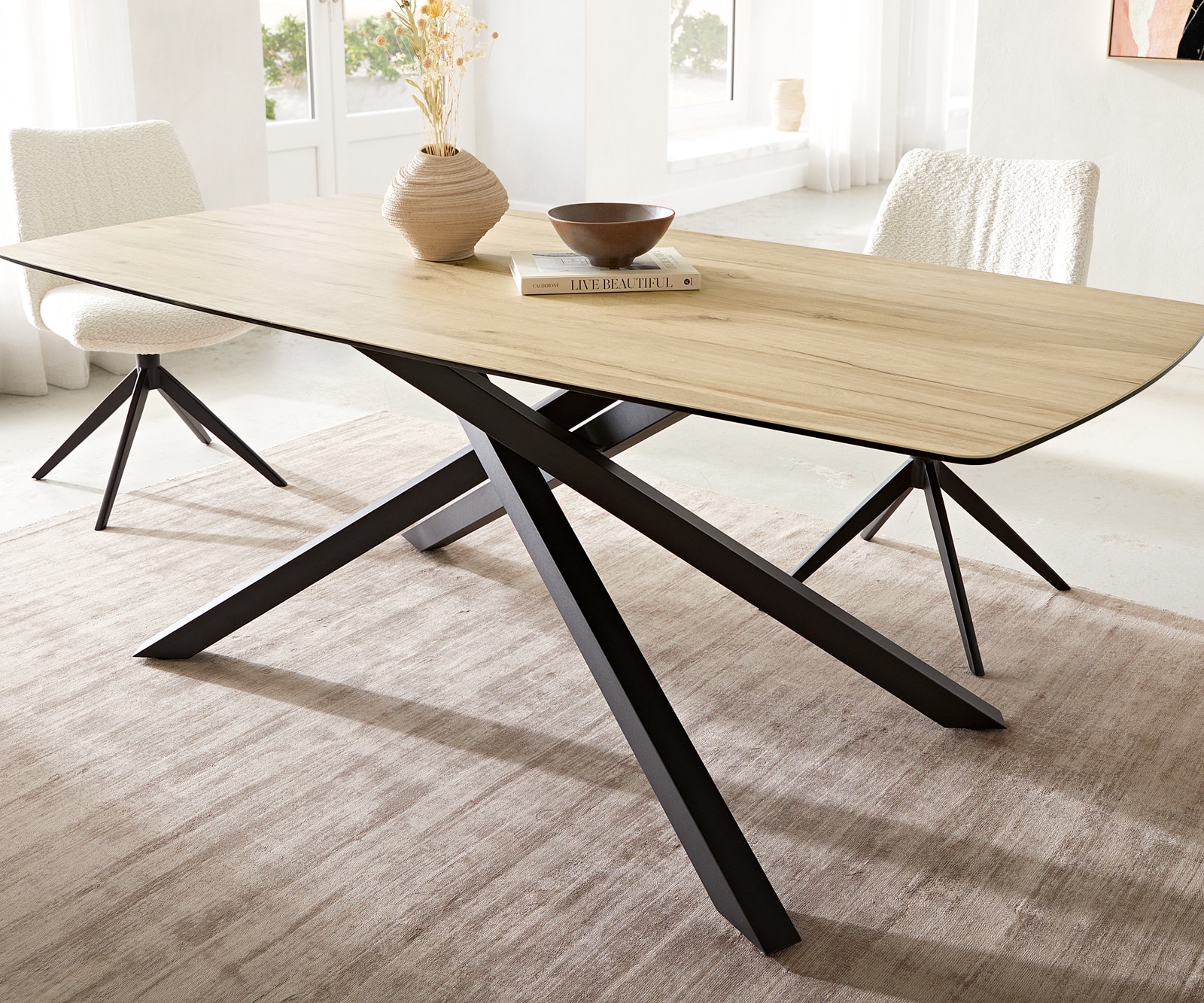 Esstisch Edge Boot 200x100 Keramik Laminam® Sabbia Eichefarbig Kreuzgestell Rechteck Schwarz 6 Esstisch Edge Boot 200x100 Keramik Laminam® Sabbia Eichefarbig Kreuzgestell Rechteck Schwarz 6