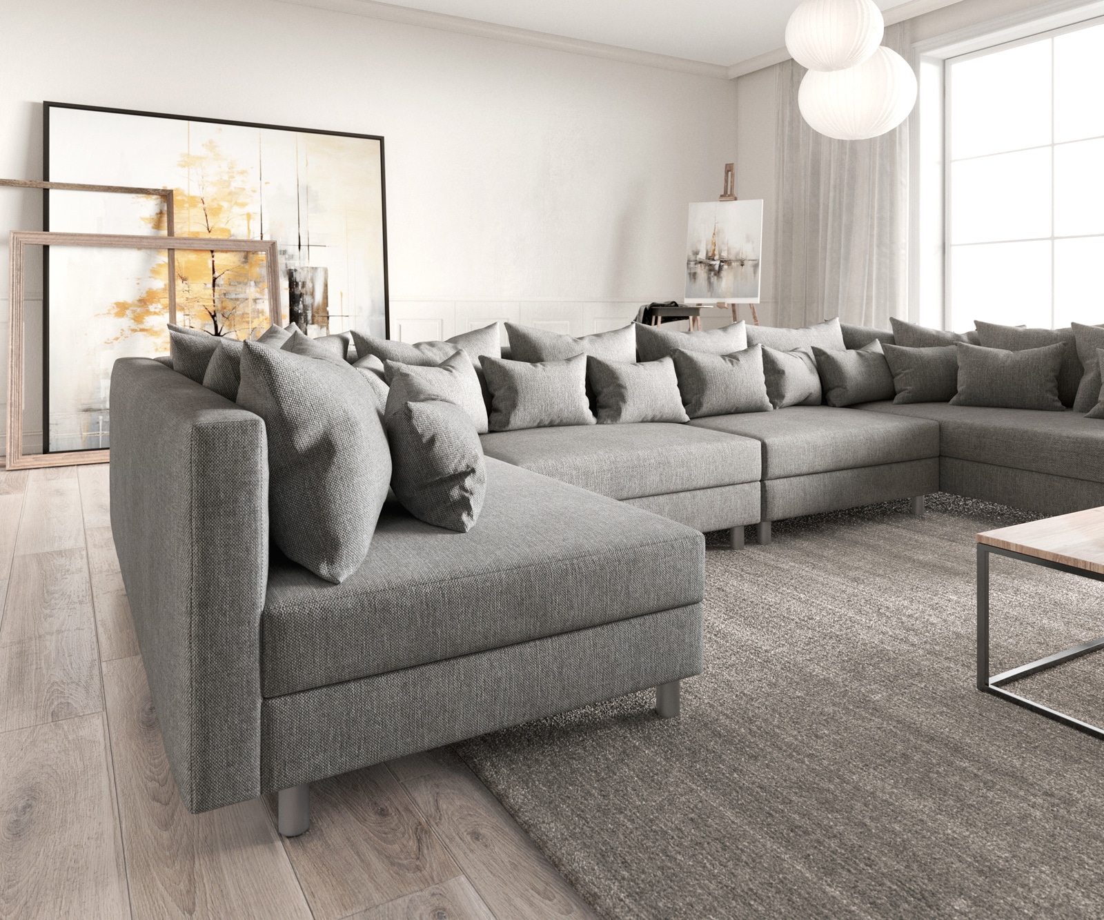 Wohnlandschaft Clovis XL Grau Flachgewebe Modulsofa 5 Wohnlandschaft Clovis XL Grau Flachgewebe Modulsofa 5