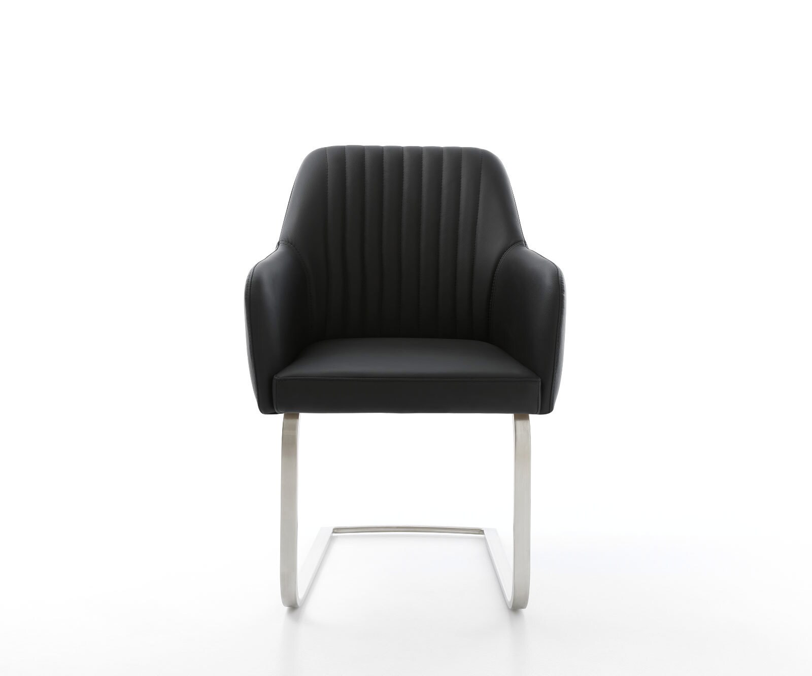 Cantilever Greg-Flex cuir de vache noir pied cantilever plat acier inoxydable brossé ressorts ensachés 1