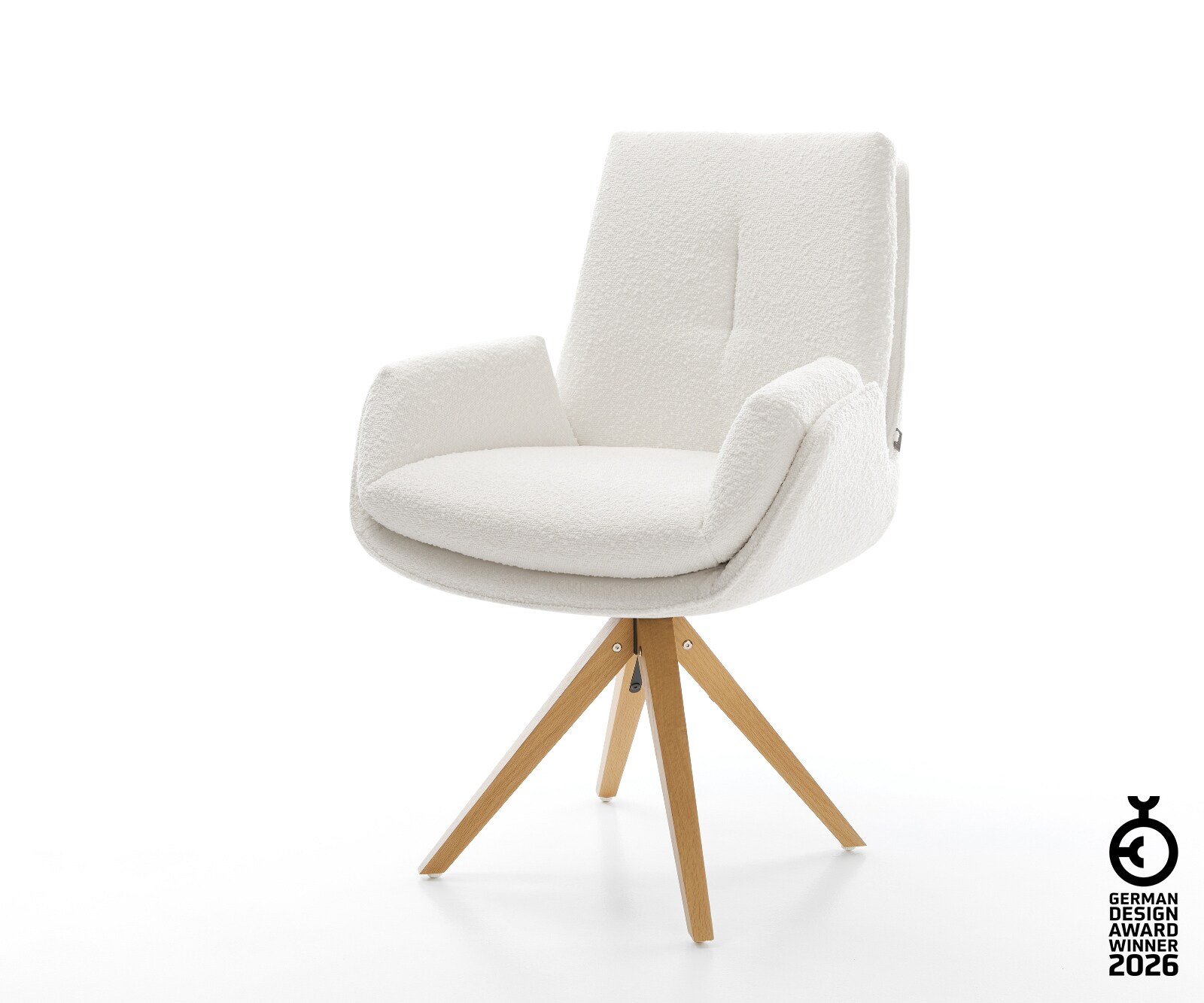 Drehstuhl Clea-Flex Bouclé Creme-Weiß Holzgestell kantig Natur 360° drehbar