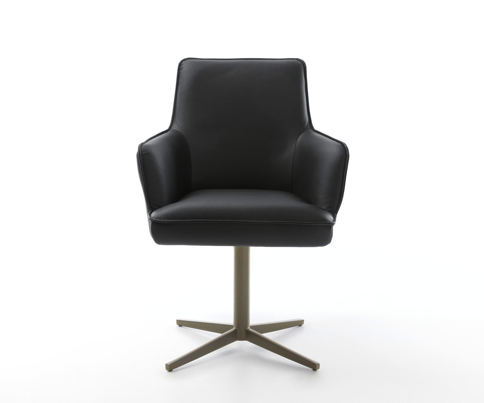 Chaise-pivotante Heira-Flex avec accoudoirs cuir de vache noir pied de chaise 4 branches aspect titane pivotement sur 360° ressorts ensachés 1