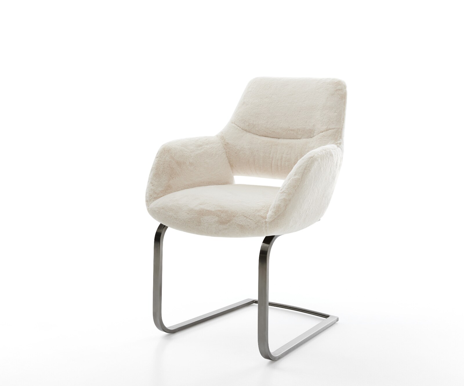 Freischwinger Yago-Flex mit Armlehnen Plüsch Creme-Weiß Freischwinger flach Graphit Taschenfederkern