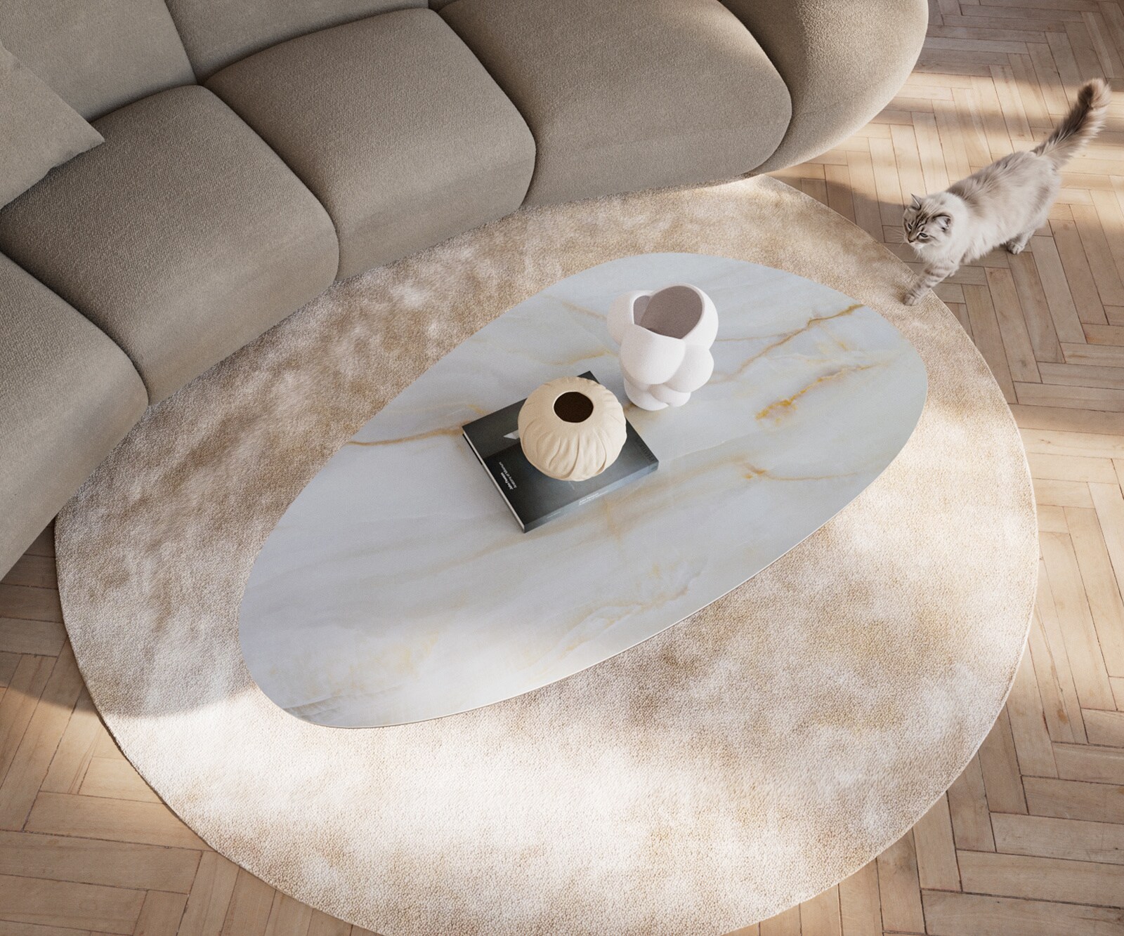 Couchtisch Edge Oval 140x75 cm Keramik Onyx Pearl Vibany Metall Schwarz 3