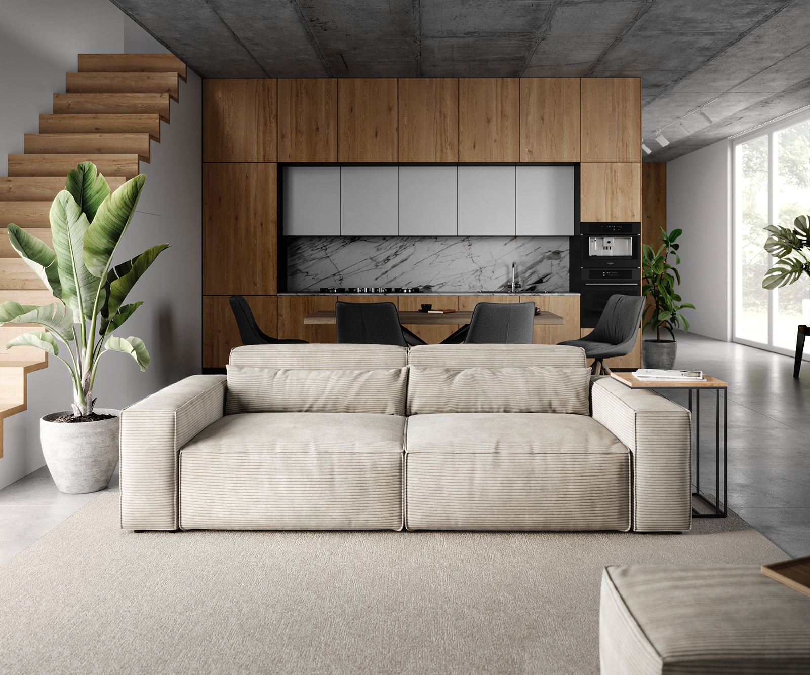 Big-Sofa Sirpio 230x90 cm Cord Beige mit Hocker 1 Big-Sofa Sirpio 230x90 cm Cord Beige mit Hocker 1