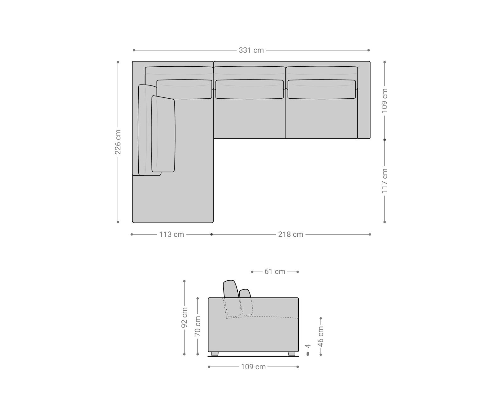 Canapé d'angle Isla 330x225 cm Chenille Anthracite méridiènne  gauche 7