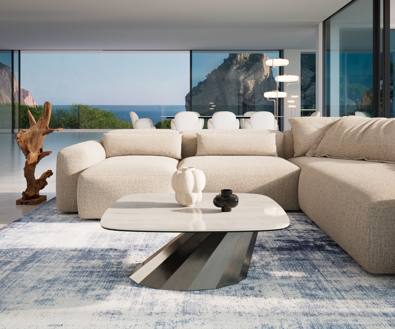 Couchtisch Edge Boot 90x90 cm Keramik Onyx Champagne Parabi Edelstahl gebürstet 1