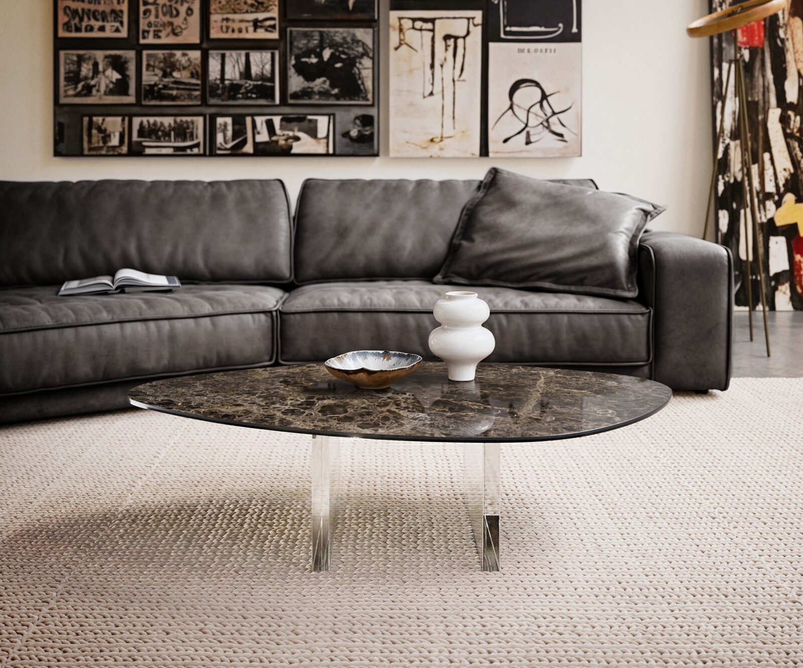 Couchtisch Edge Organisch 140x76 cm Keramik Emperador Extra Lucidato Dunkelbraun Lumia Acryl 1