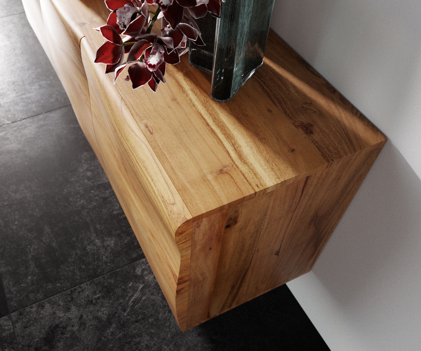 Buffet New Live-Edge 145 cm acacia naturel 3 portes patin inoxydable brossé 5