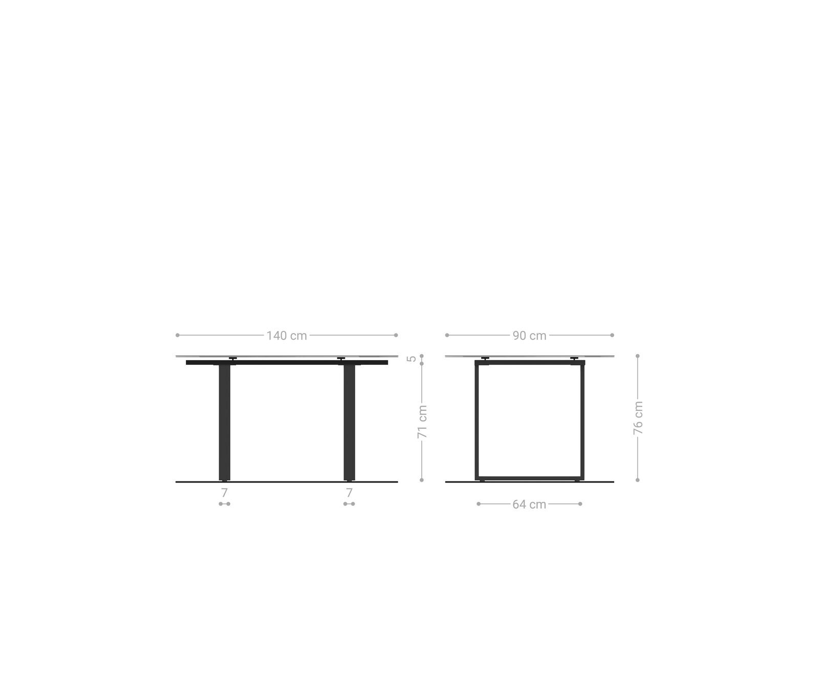 Esstisch Edge 140x90 Keramik Laminam®Nero Greco Anthrazit Edelstahl Schmal 6