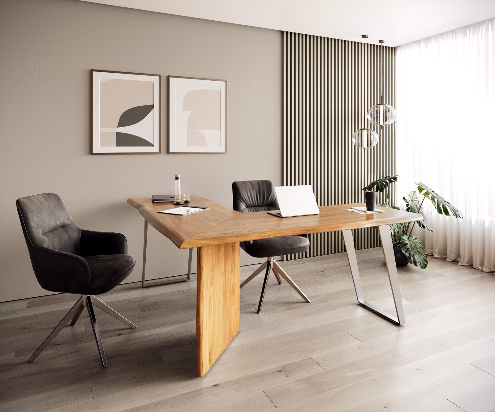 Schreibtisch Live-Edge 170x170 Akazie Natur Gestell Silber Baumkante Schreibtisch Live-Edge 170x170 Akazie Natur Gestell Silber Baumkante