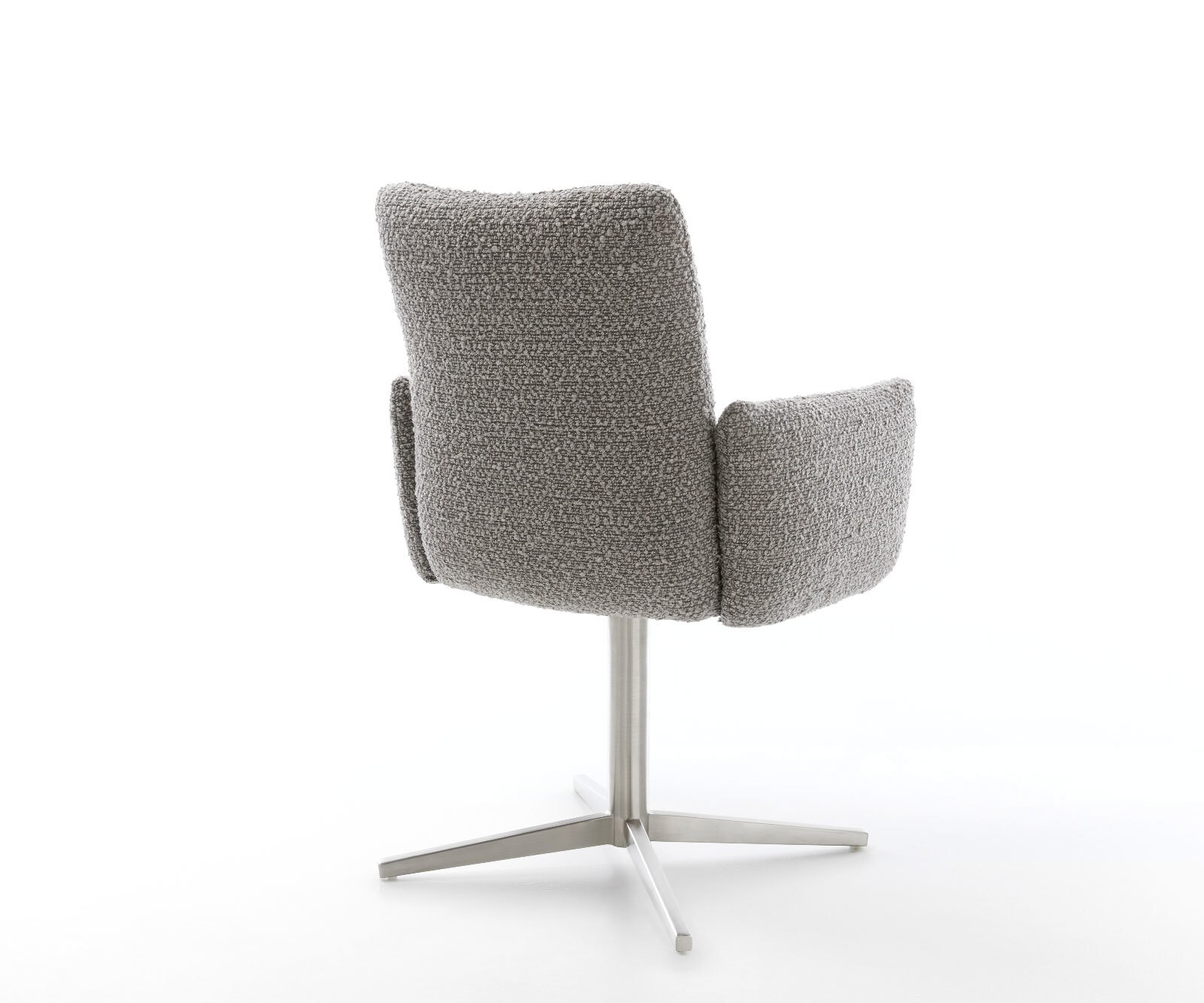 Drehstuhl Jova-Flex mit Armlehnen Bouclé Silbergrau Fußkreuz Edelstahl 360° drehbar Taschenfederkern 4