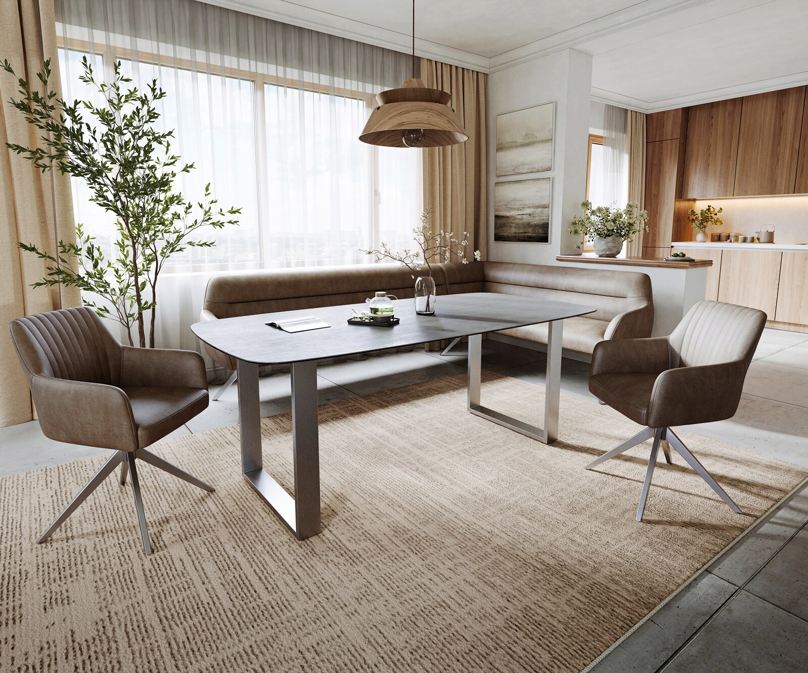 Esstisch Edge Boot 200x100 cm Keramik Boulevard Betonoptik Edelstahl Schmal 6