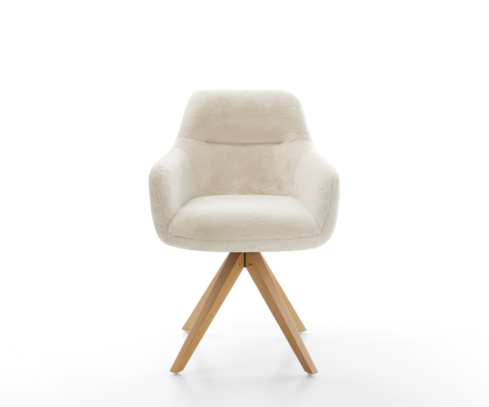 Chaise-pivotante Pejo-Flex peluche crème-blanc pied en bois angulaire naturel pivotement sur 180° resorts ensachés 2