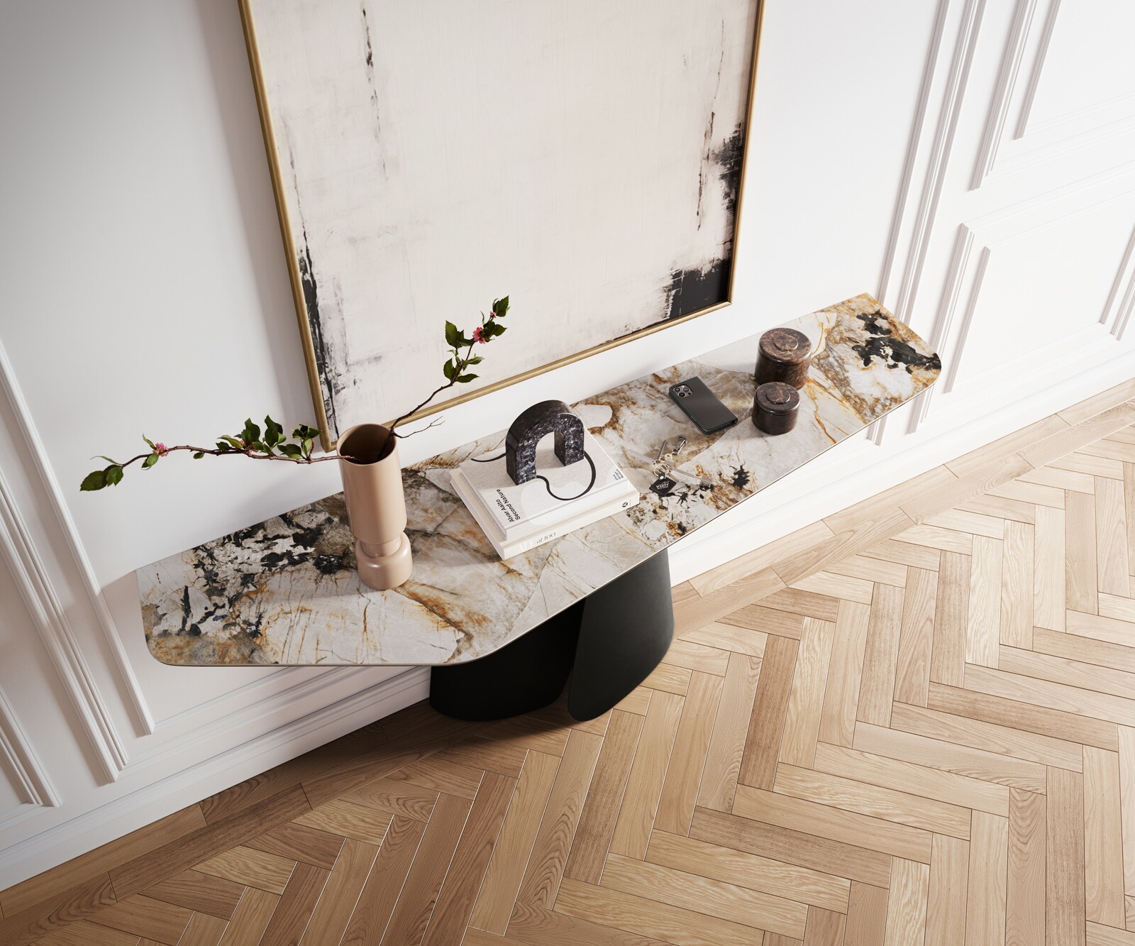 Console Edge Polygonal 180x50 cm Céramique Patagonia Poliert Livos Métal Noir 2