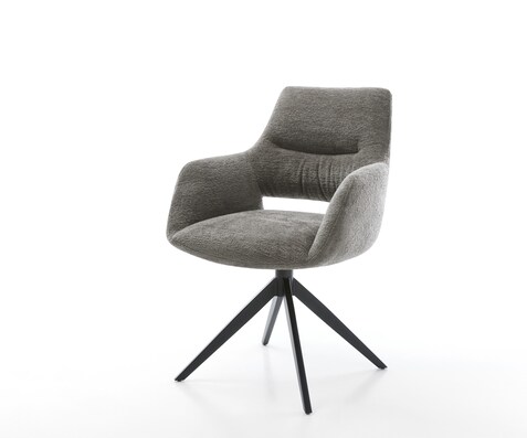 Chaise-pivotante Yago-Flex avec accoudoirs bouclé doux couleur boue pied croisé large noir pivotement sur 360° fonction bascule resorts ensachés