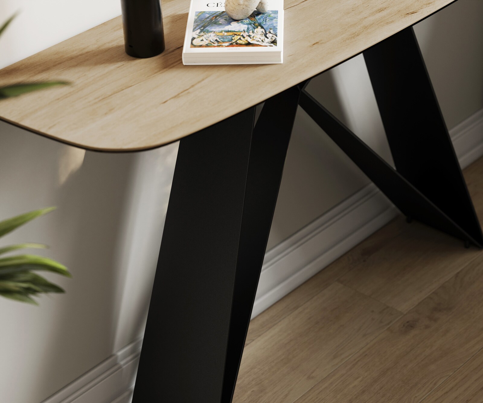 Console Edge forme bateau 140x40 cm Céramique Laminam® Sabbia Eichefarbig Velio Métal Noir 6