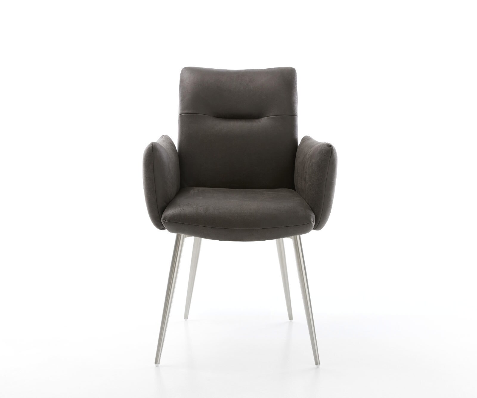 Esszimmerstuhl Jova-Flex mit Armlehnen Mikrofaser Anthrazit Vintage 4-Fuß konisch Edelstahl Taschenfederkern 1