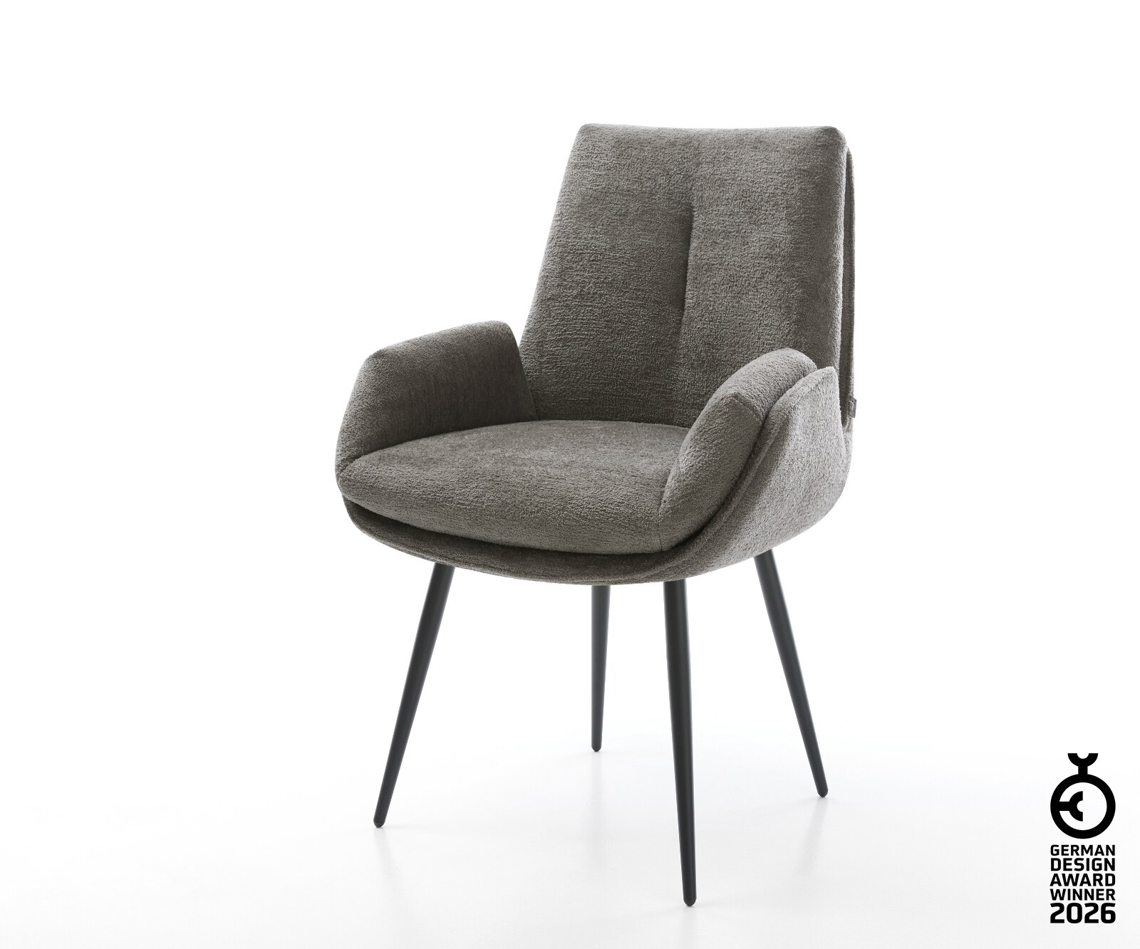 Chaise-de-salle-à-manger Clea-Flex bouclé doux couleur boue 4 pieds coniques noir