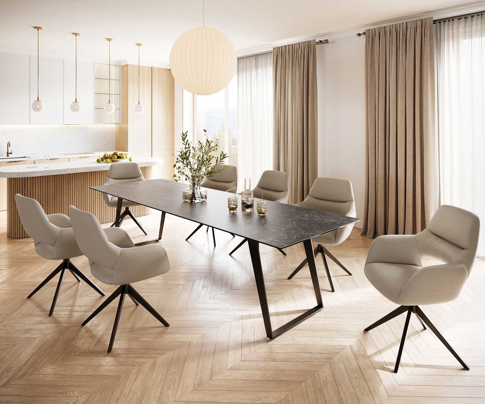 Esstisch Edge 300x100 Keramik Laminam® Nero Greco Anthrazit Metall Schräg Schwarz 5