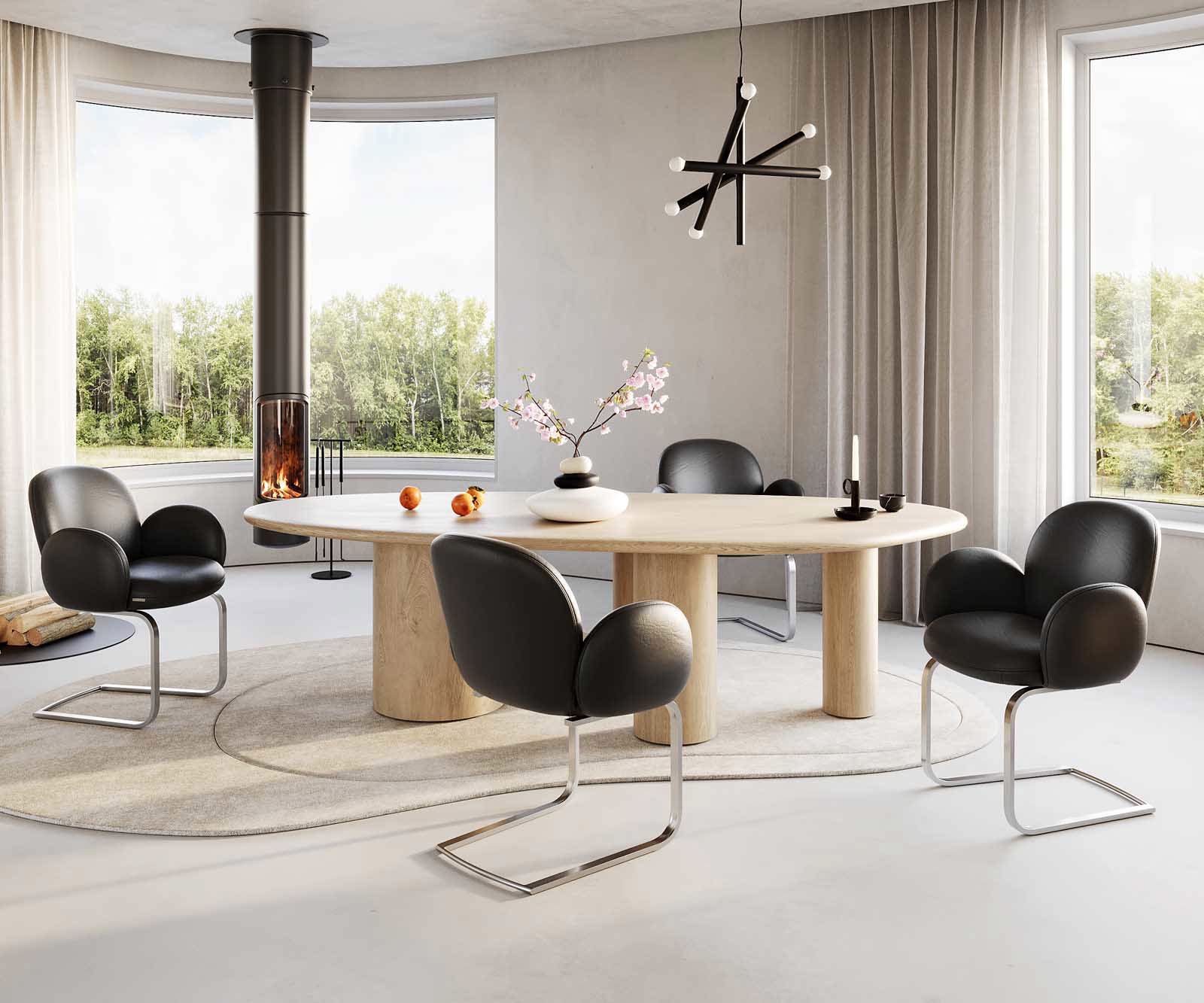 Freischwinger Nube-Flex mit Armlehnen Echt-Leder Schwarz Freischwinger flach Edelstahl Taschenfederkern 4