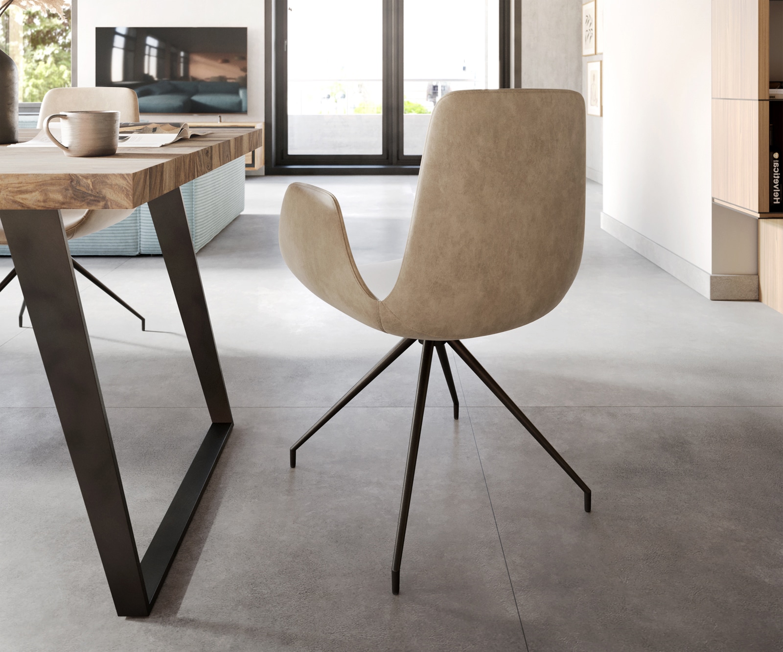 Esszimmerstuhl Ilia-Flex mit Armlehnen Mikrofaser Beige Vintage Kreuzgestell konisch Schwarz 5 Esszimmerstuhl Ilia-Flex mit Armlehnen Mikrofaser Beige Vintage Kreuzgestell konisch Schwarz 5