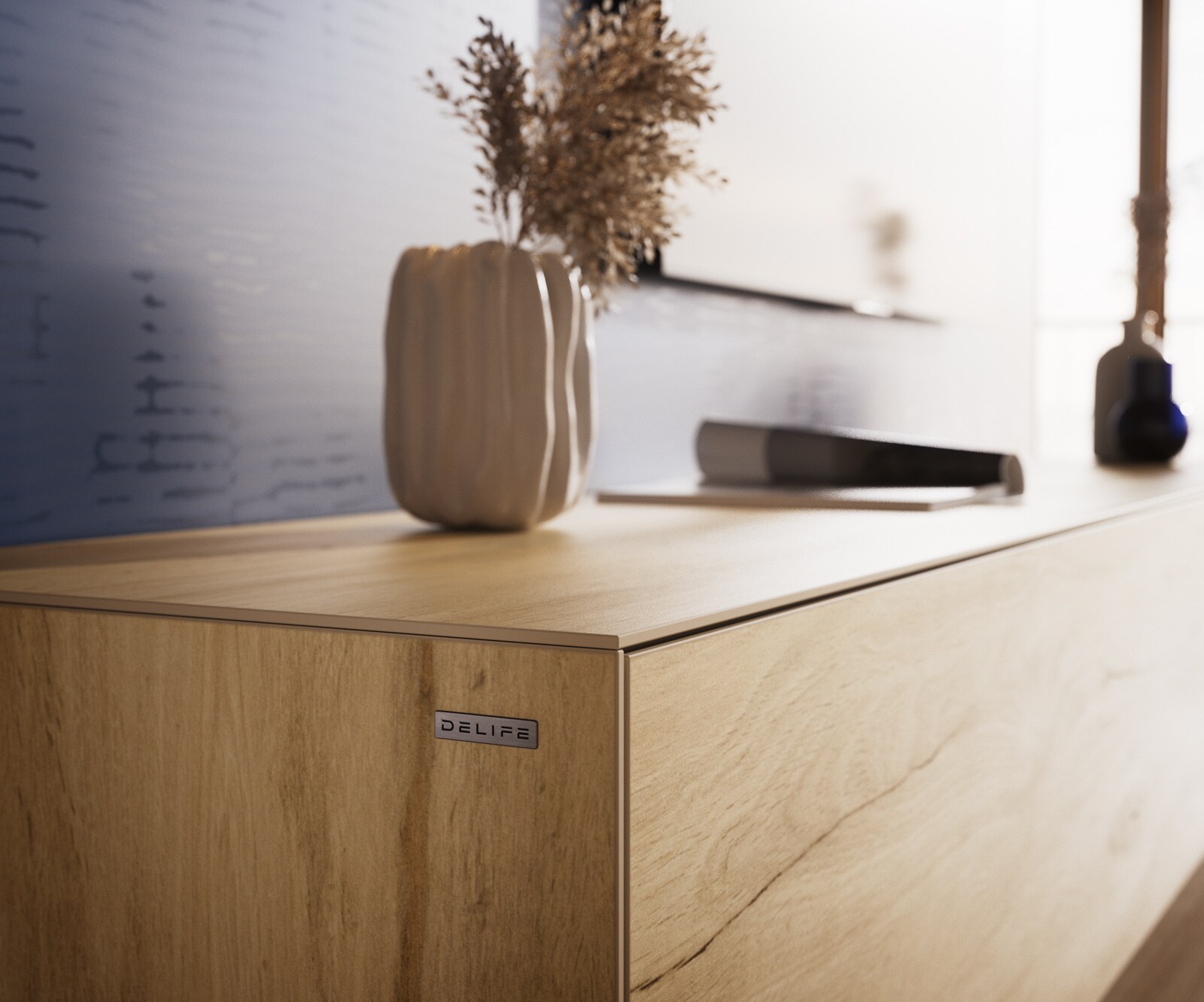 Lowboard Cuor 180 cm Keramik Laminam® Sabbia Eichefarbig 1 Klappe 2 Schubfächer Schwebend 6
