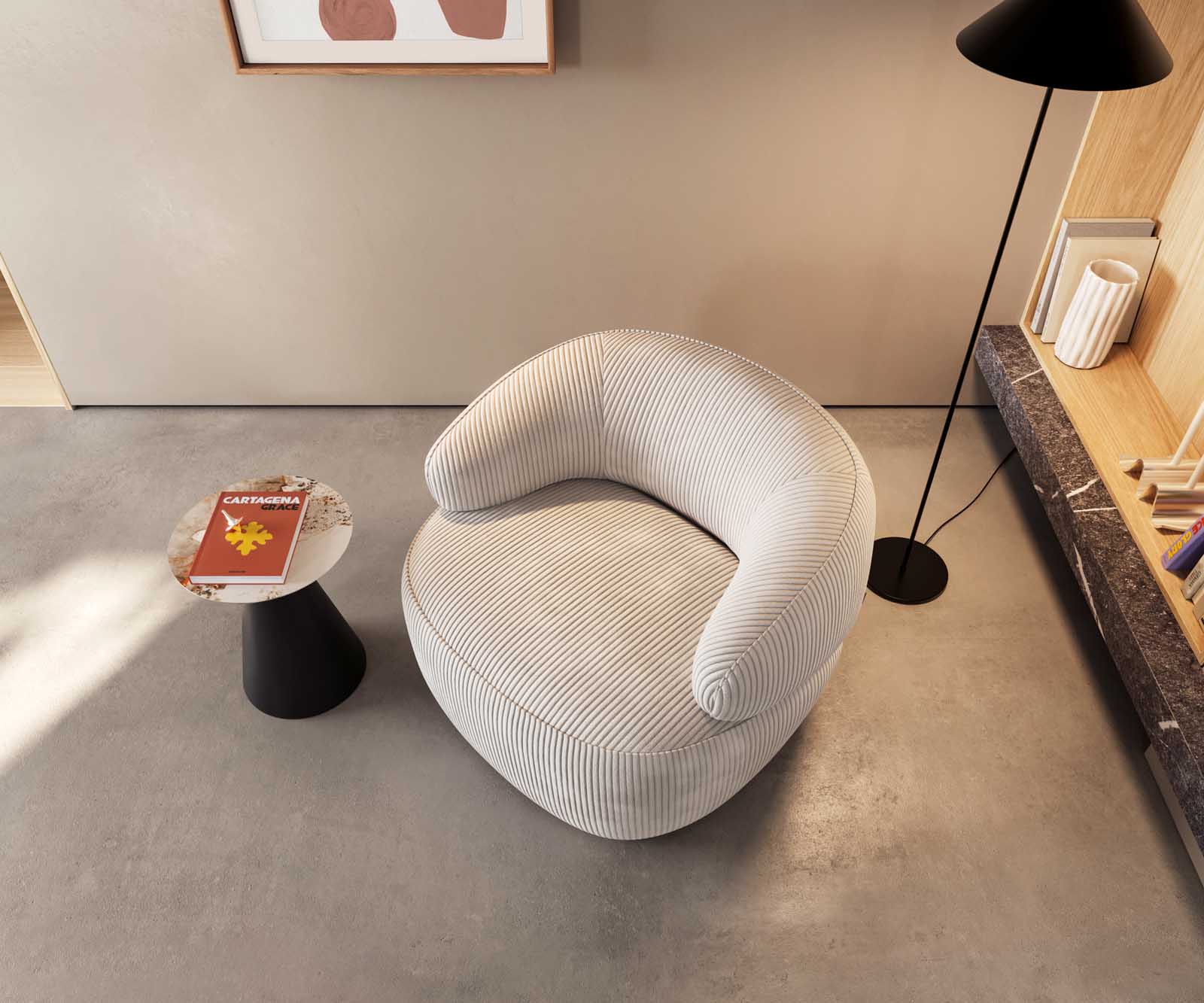 Fauteuil-lounge Nova 88x88 cm velours côtelé Beige 1