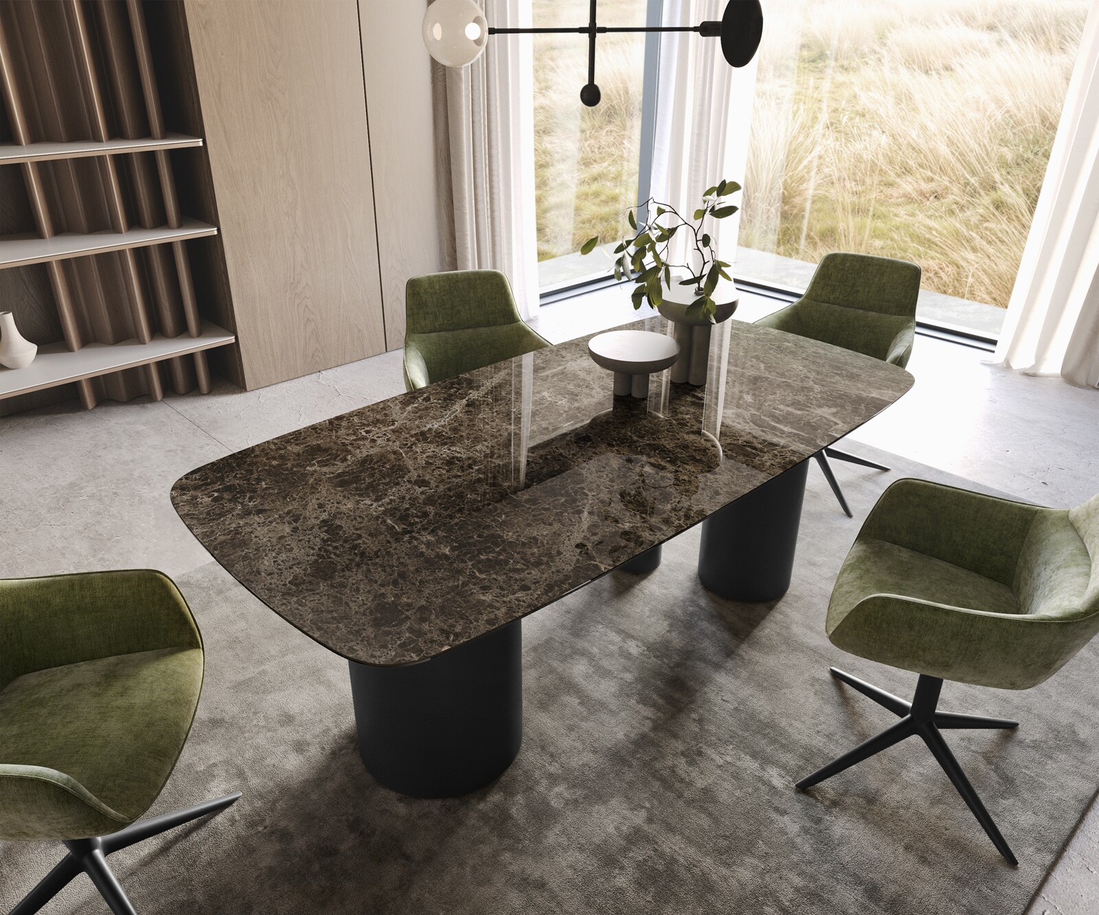 Table de salle à manger Edge Boot Céramique Emperador Extra Lucidato Brun foncé 200x100 Troa Métal Noir 2