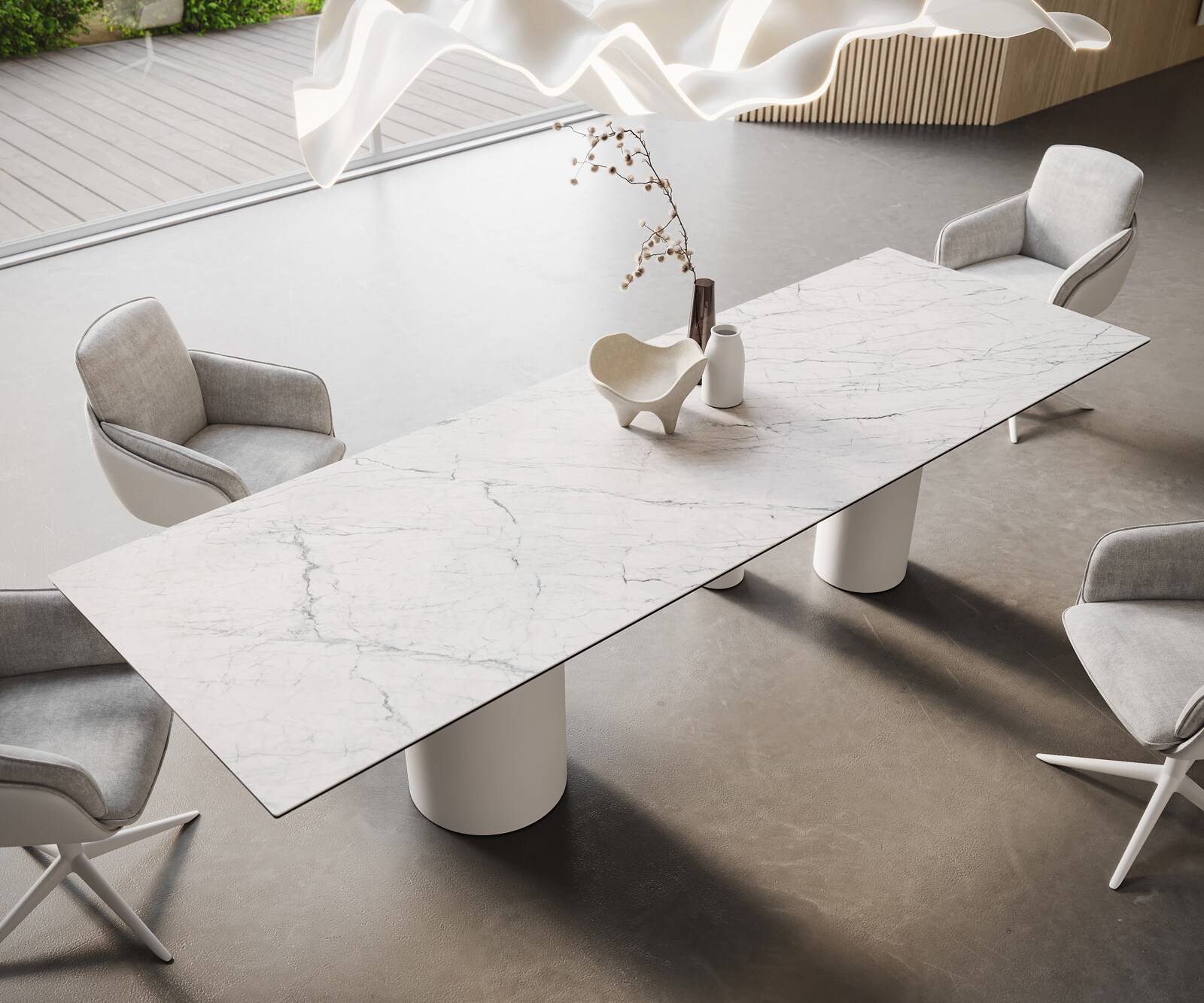 Esstisch Edge 300x100 Keramik Laminam®Statuarietto Weiß Troa Metall Weiß 1