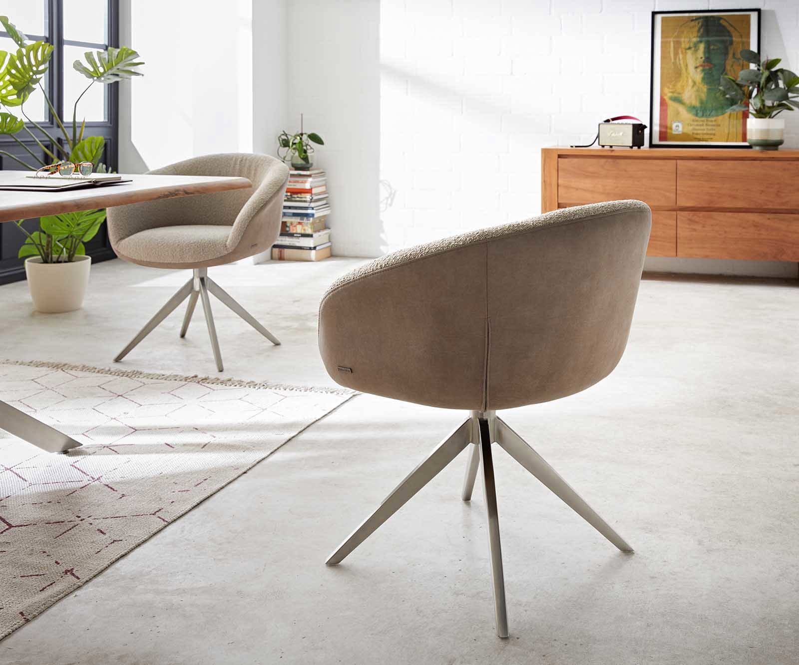 Drehstuhl Vinka-Flex mit Armlehnen Materialmix Schlamm Kreuzgestell breit Edelstahl 360° drehbar Taschenfederkern 4 Drehstuhl Vinka-Flex mit Armlehnen Materialmix Schlamm Kreuzgestell breit Edelstahl 360° drehbar Taschenfederkern 4