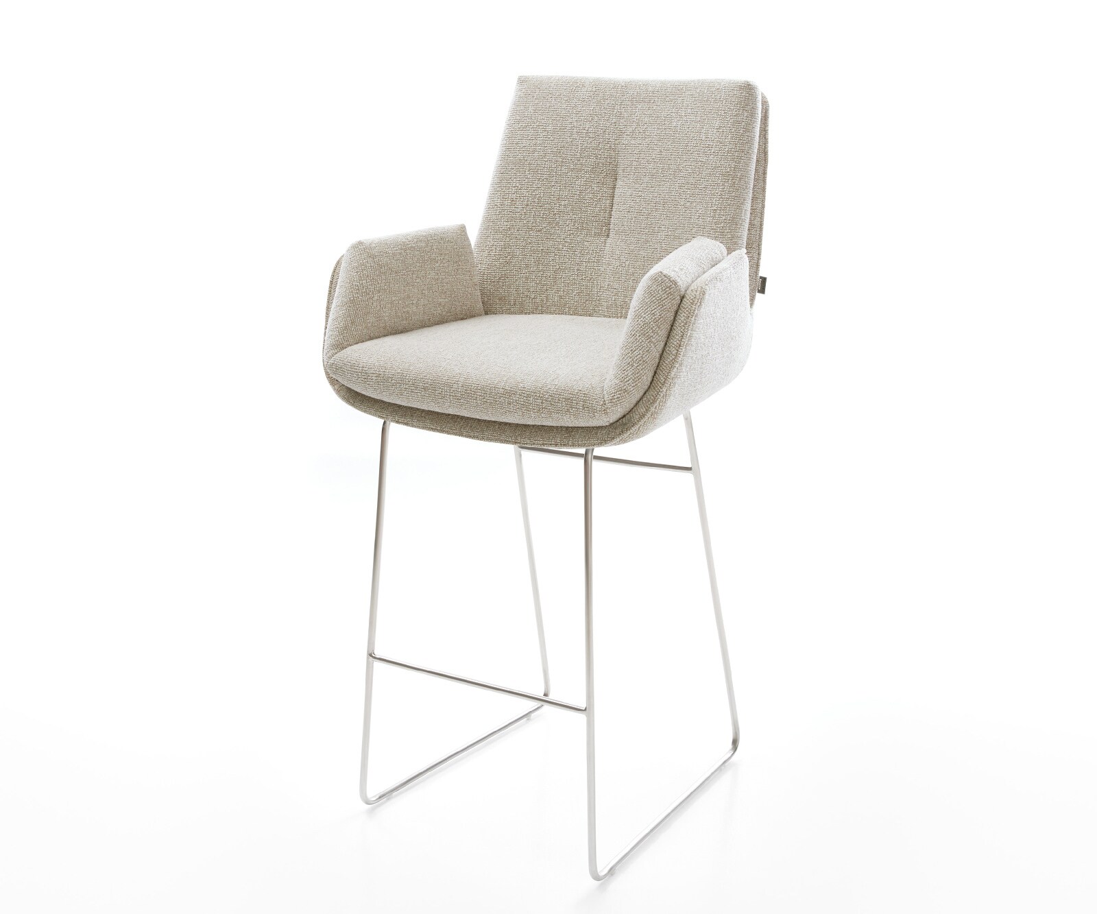 Barstuhl Clea-Flex Webstoff Soft Beige Kufengestell Edelstahl Silberfarben 1