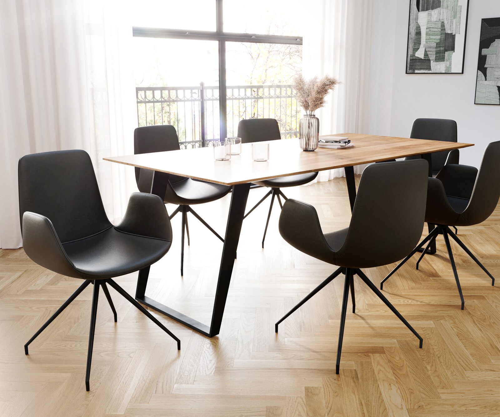 Esszimmerstuhl Ilia-Flex mit Armlehnen Echt-Leder Schwarz Kreuzgestell konisch Schwarz 3 Esszimmerstuhl Ilia-Flex mit Armlehnen Echt-Leder Schwarz Kreuzgestell konisch Schwarz 3