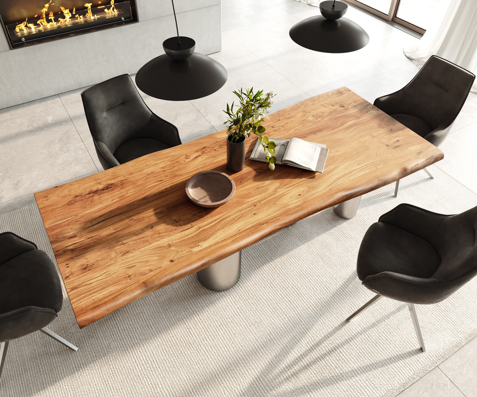 Table à manger Edge 240x100 Acacia Nature Pilier Acier inoxydable brossé Live-Edge 3