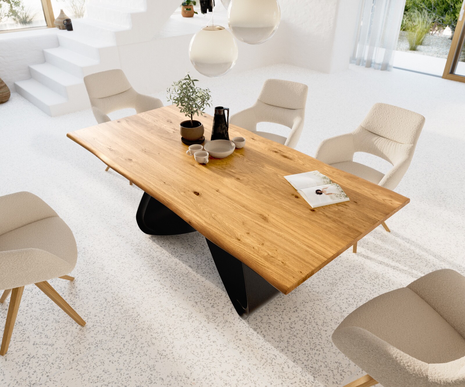 Table à manger Edge 200x100x2,5-3 Chêne Nature Cadre en W Métal Noir Live-Edge 4