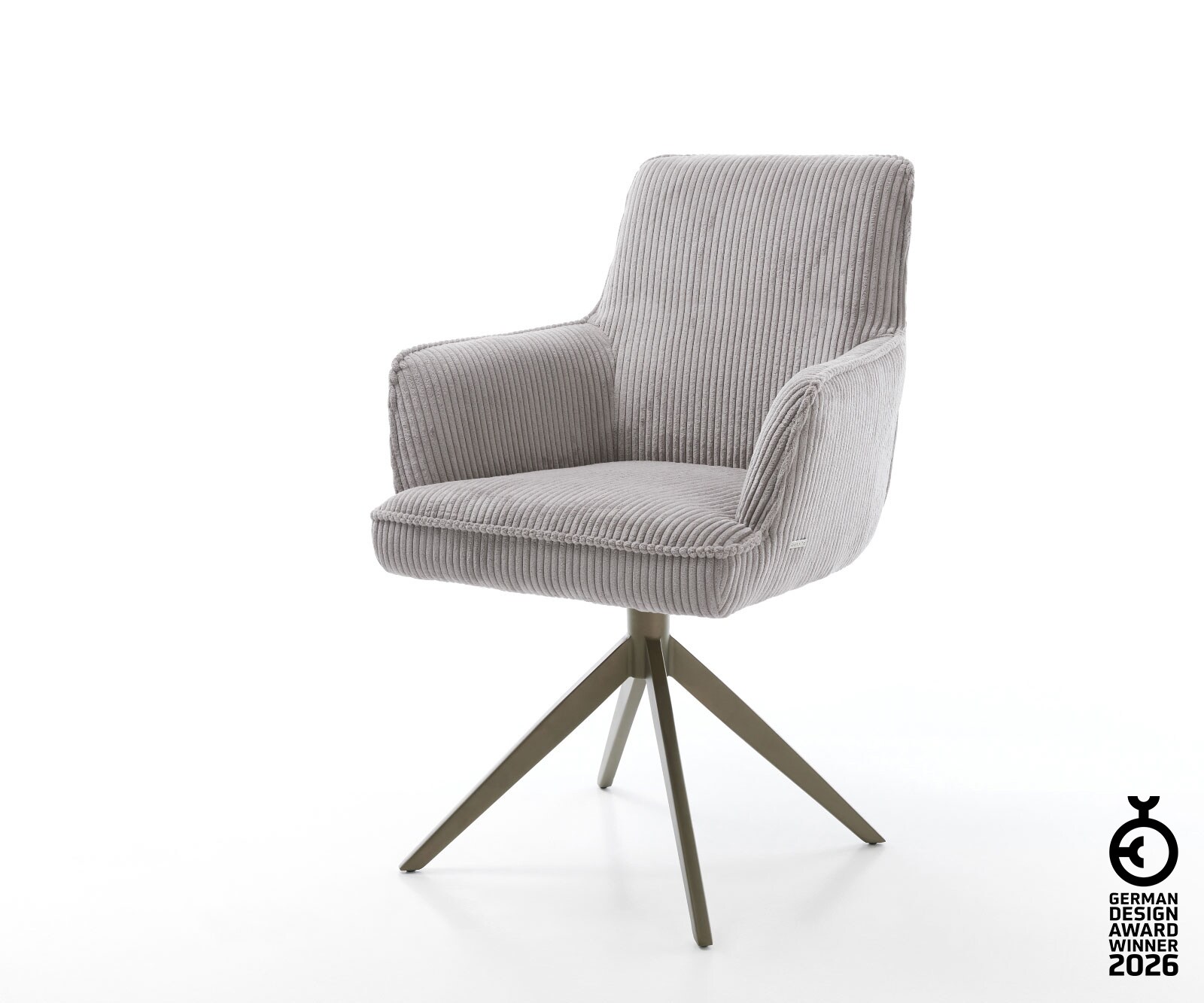 Chaise-pivotante Heira-Flex côtelé gris argenté pied croisé large aspect titane pivotement sur 360° fonction bascule ressorts ensachés