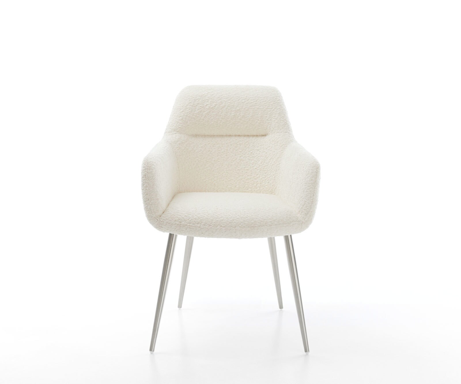 Chaise-de-salle-à-manger Pejo-Flex bouclé blanc 4 pieds coniques acier inoxydable brossé ressorts ensachés 1