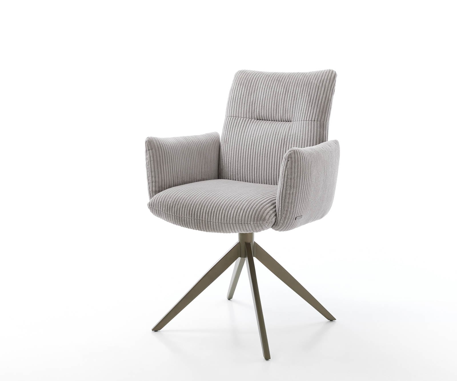 Drehstuhl Jova-Flex mit Armlehnen Cord Silbergrau Kreuzgestell breit Effektfinish Titan 360° drehbar Taschenfederkern