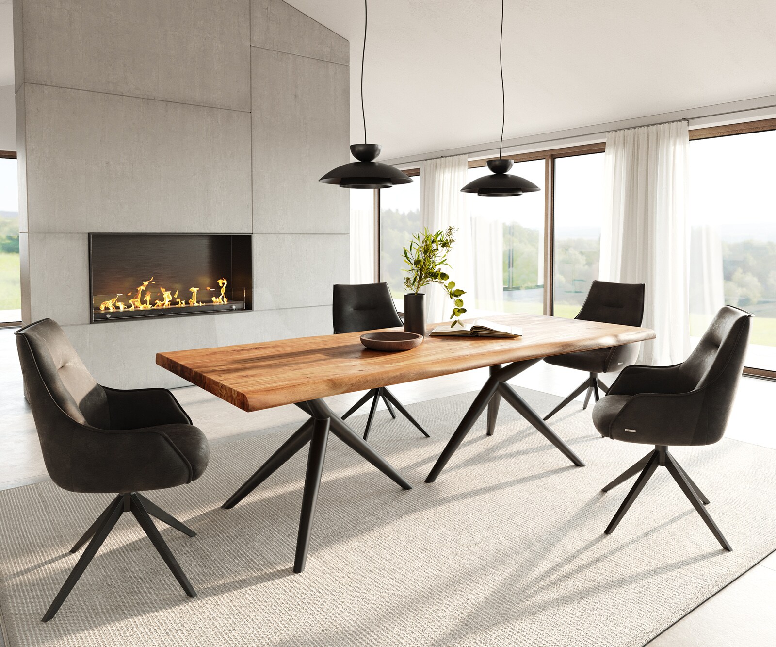Esstisch Edge 240x100 Akazie Natur Estelar rund Metall Schwarz Live-Edge 5