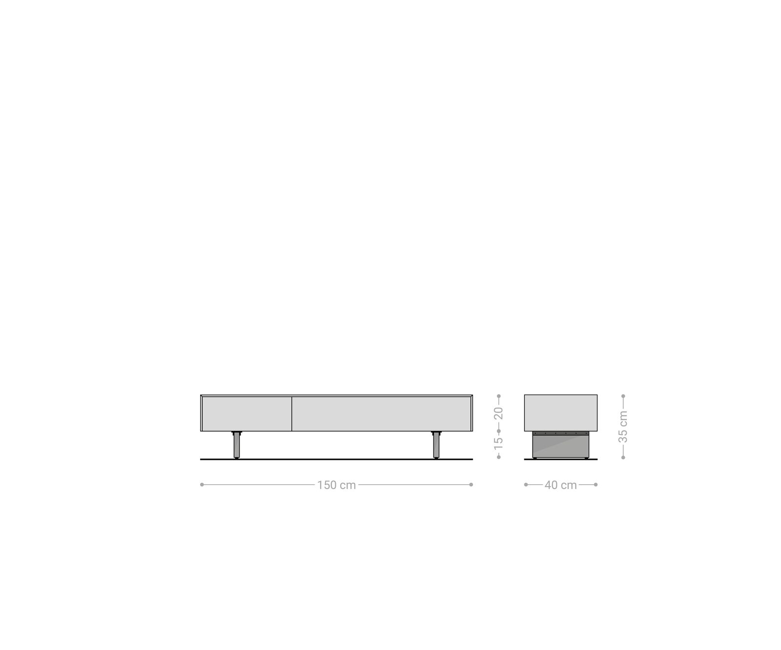 Lowboard Cuor 150 cm Keramik Laminam® Sabbia Eichefarbig 1 Klappe 1 Schubfach Fuß Schwebeoptik Acrylglas 6