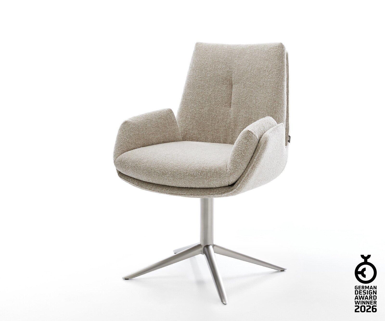 Chaise-pivotante Clea-Flex tissu tissé doux beige pied de chaise 4 branches acier inoxydable pivotement sur 360° fonction bascule