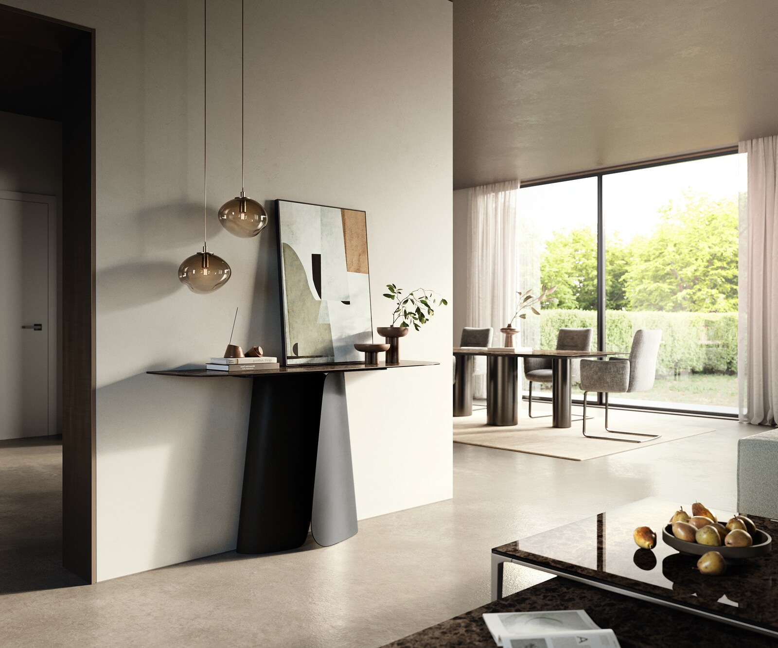Console Edge forme bateau 140x40 cm Céramique Emperador Extra Lucidato Dunkelbraun Livos Métal Noir 7