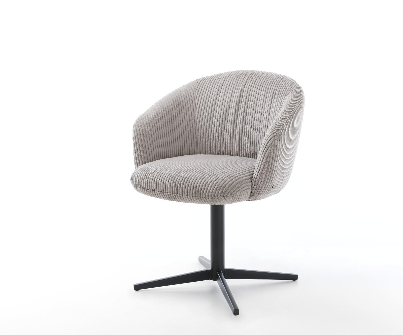 Drehstuhl Caja-Flex mit Armlehnen Cord Silbergrau Fußkreuz Schwarz 360° drehbar Taschenfederkern 1