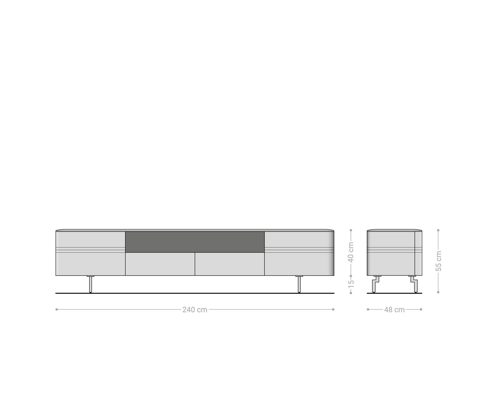 Meuble-TV Nagaru 240 cm acacia Aura 2 portes 2 tiroirs 1 compartiment Pied ovale inox
Lowboard Nagaru 240 cm Acacia Aura 2 portes 2 tiroirs 1 casier pied ovale inox 9