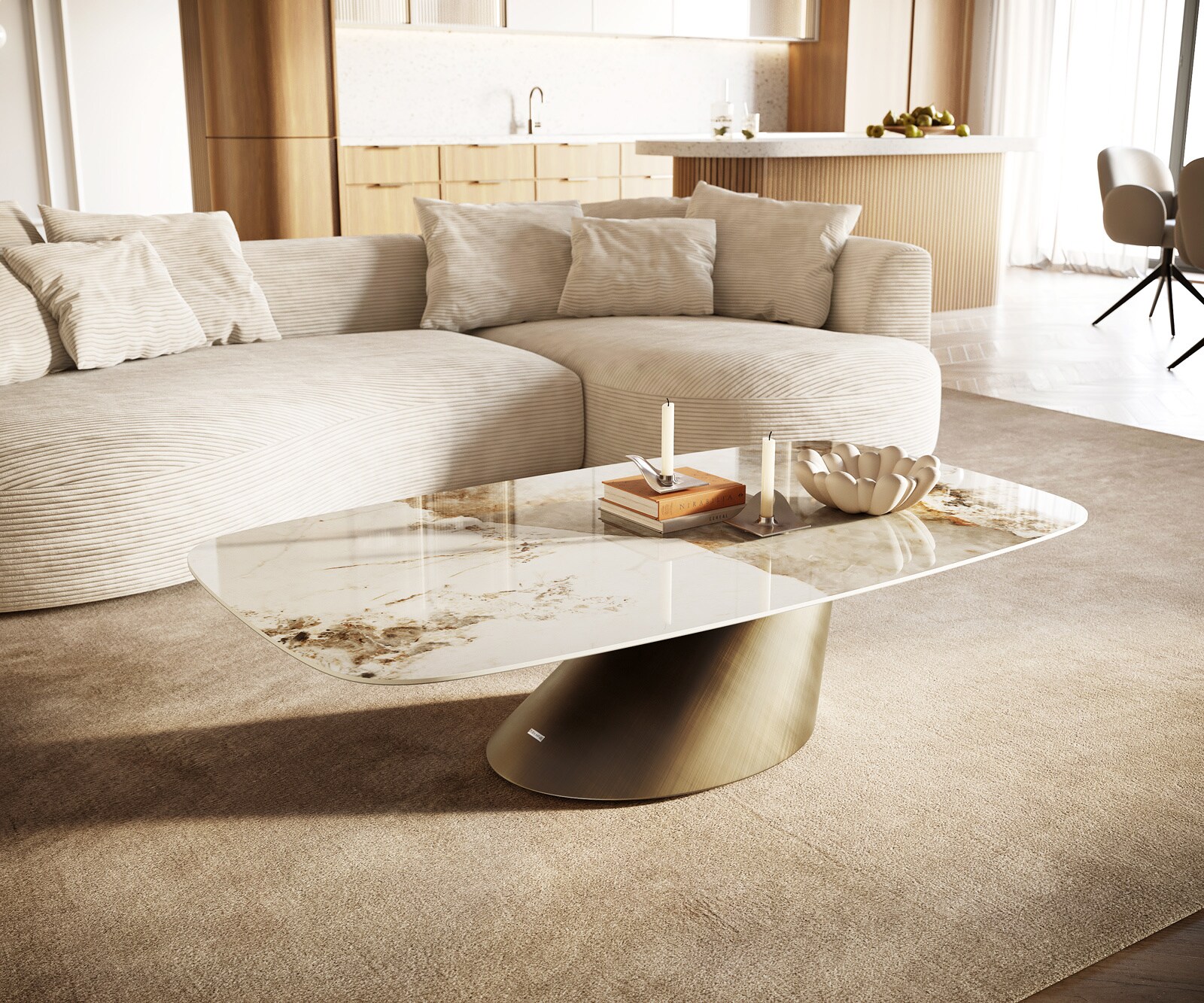 Couchtisch Edge Boot 140x80 cm Keramik Minas Melange Conis Metallic Gold 1