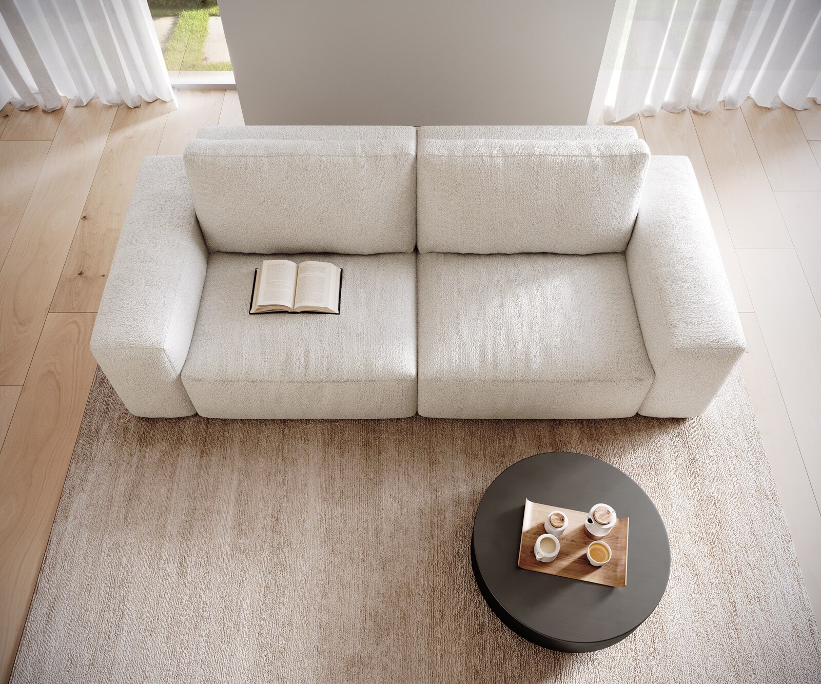 Big-Sofa Lanzo 230x95 cm Bouclé Creme-Weiß 3