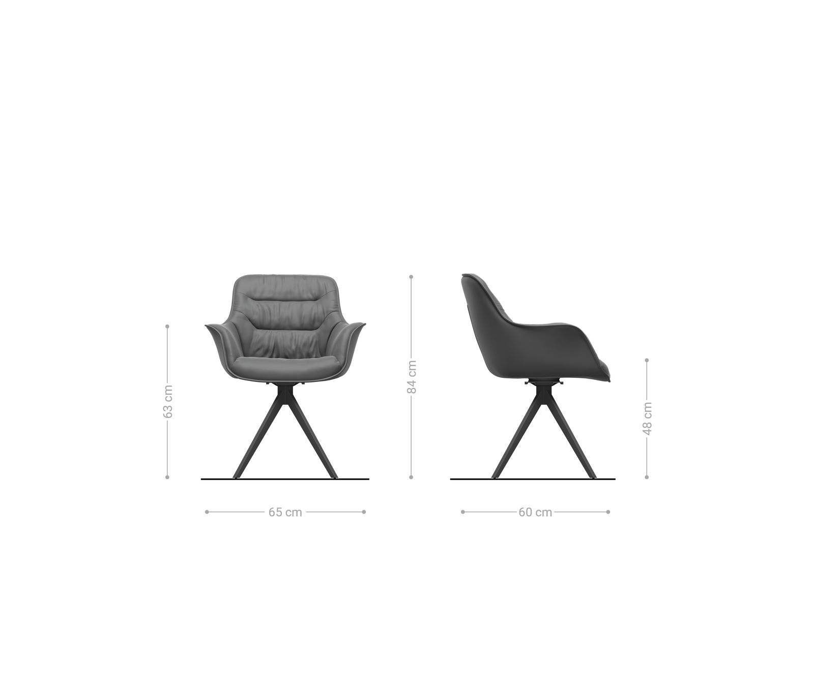 Chaise-pivotante Kaira-Flex tissu structuré doux gris pied croisé angulaire acier inoxydable pivotement sur 180° 6