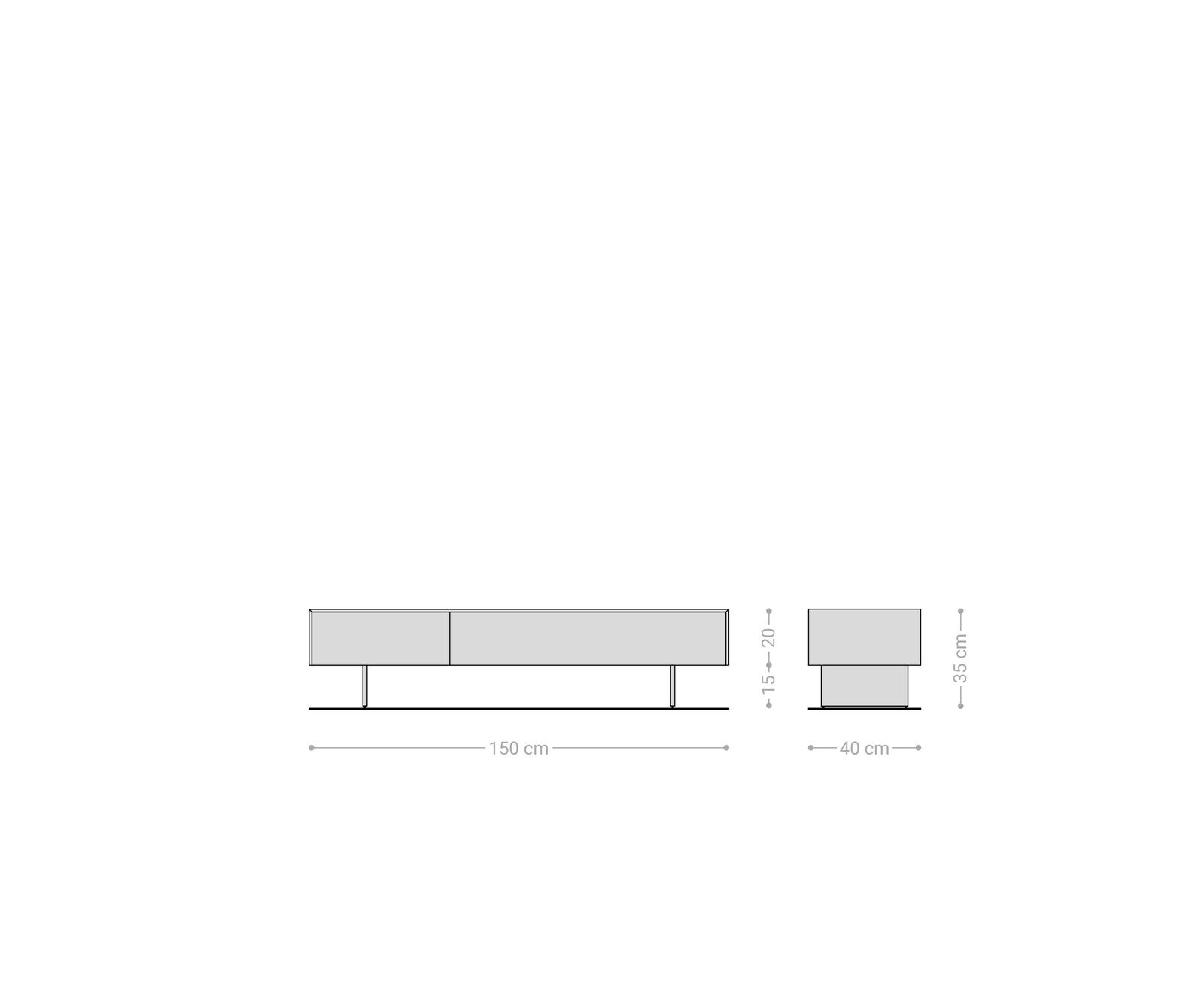 Lowboard Cuor 150 cm Keramik Laminam® Sabbia Eichefarbig 1 Klappe 1 Schubfach Fuß Schwebeoptik Edelstahl 6