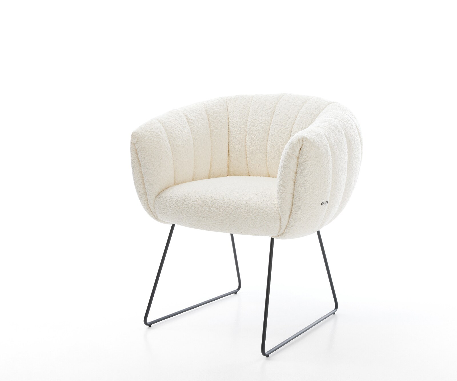 Chaise-de-salle-à-manger Jada-Flex bouclé blanc pied trapèze noir ressorts ensachés 1