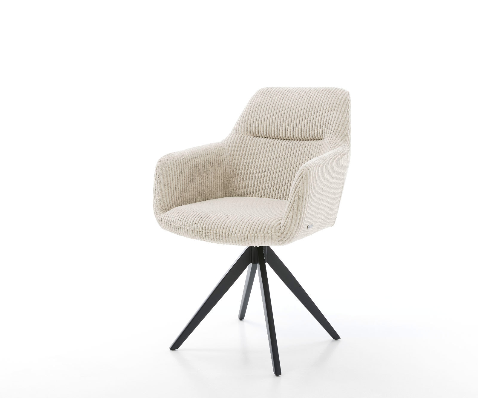 Chaise-de-salle-à-manger Pejo-Flex côtelé beige vintage pied croisé angulaire noir ressorts ensachés Chaise-de-salle-à-manger Pejo-Flex côtelé beige vintage pied croisé angulaire noir ressorts ensachés